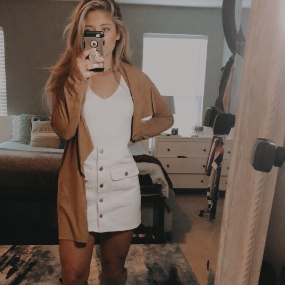 White front button skirt